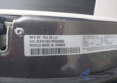 2021 Chrysler Pacifica Touring L z USA, uszkodzony, nr VIN 2C4RC1BG7MR584956